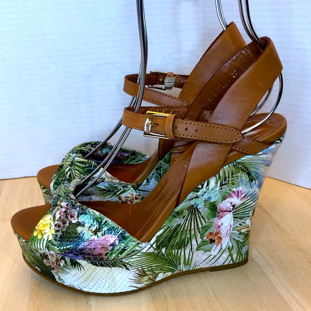 Tropical Print Wedge Sandals